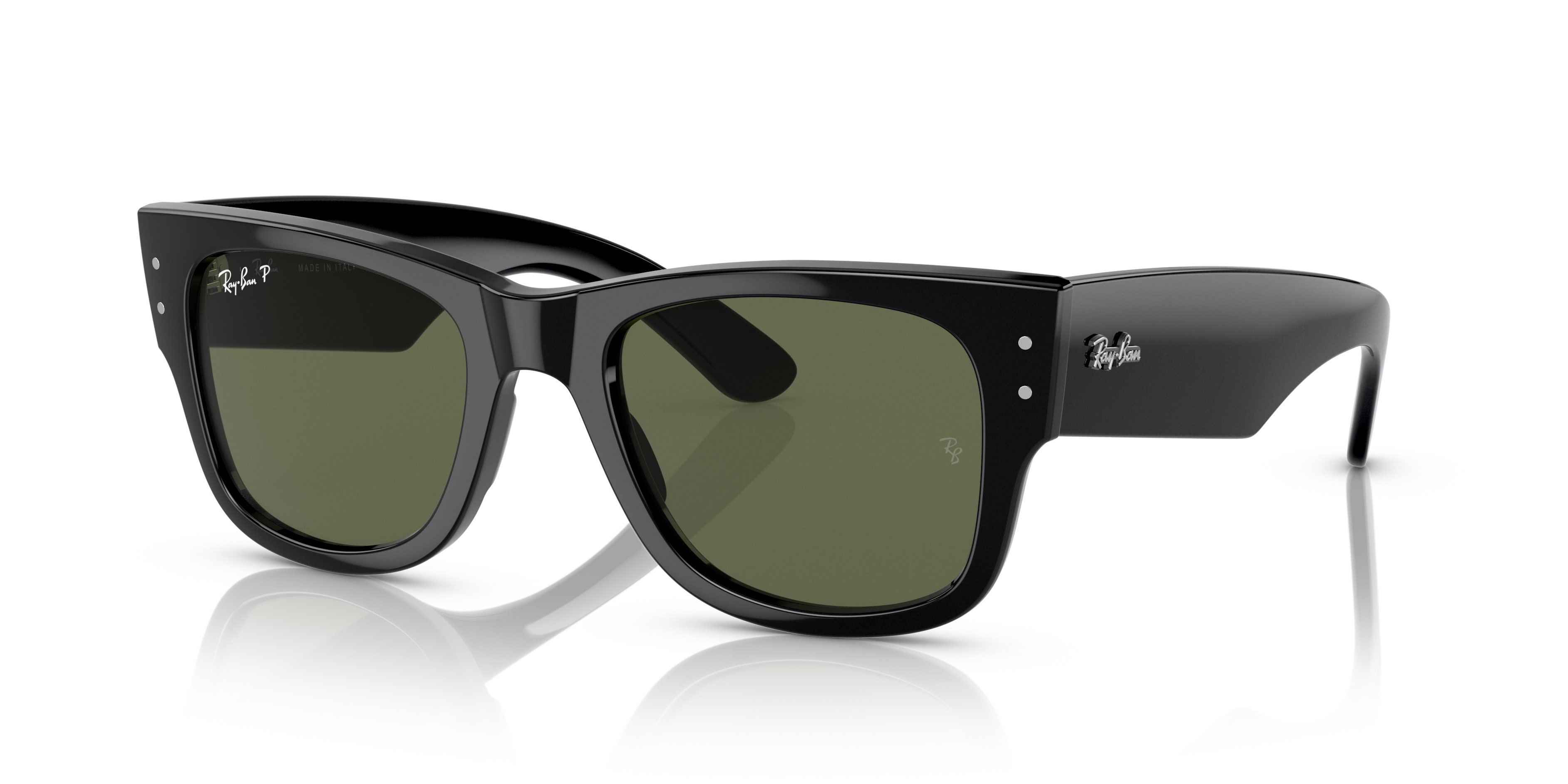 MEGA WAYFARER Polished Black Frame Green Lenses 52-21