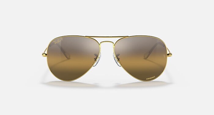 Ray-Ban Sunglasses Unisex Aviator Chromance - Gold Frame Brown Lenses Polarized 58-14