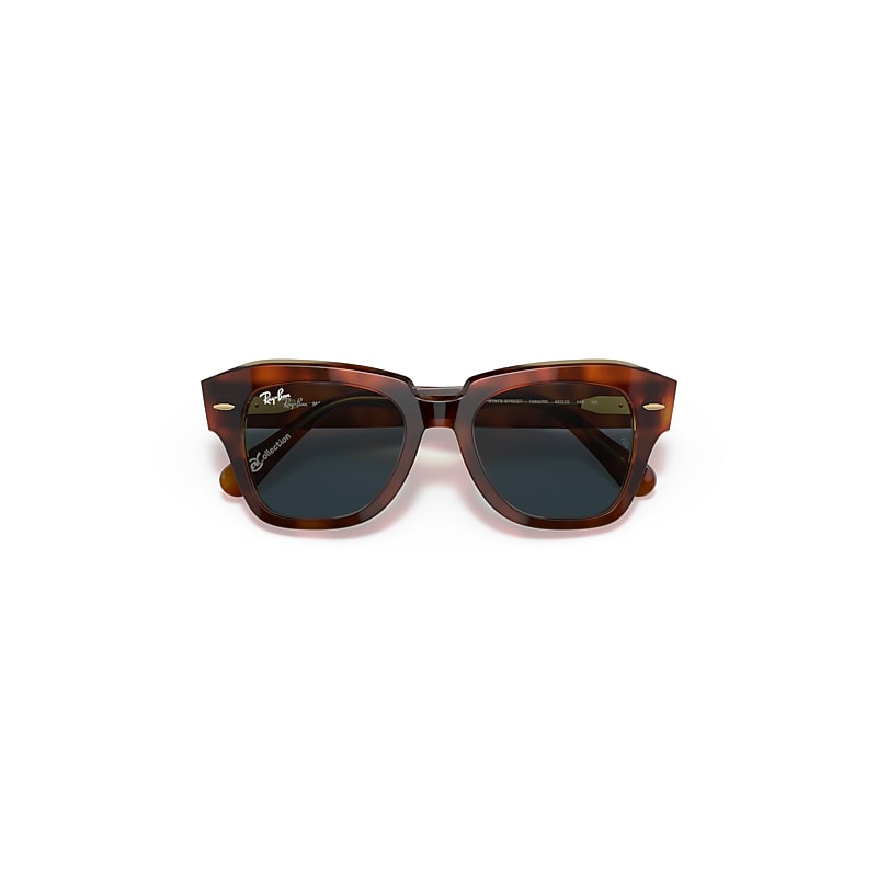 Ray-Ban State Street @collection Sunglasses Havana On Transparent Beige Frame Blue Lenses 49-20