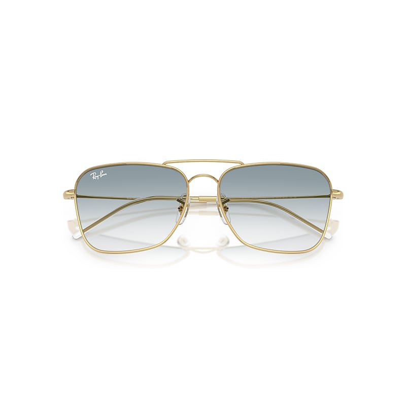 Ray Ban Caravan Reverse Sunglasses Arista Gold Frame Blue Lenses 58-15 In Gold