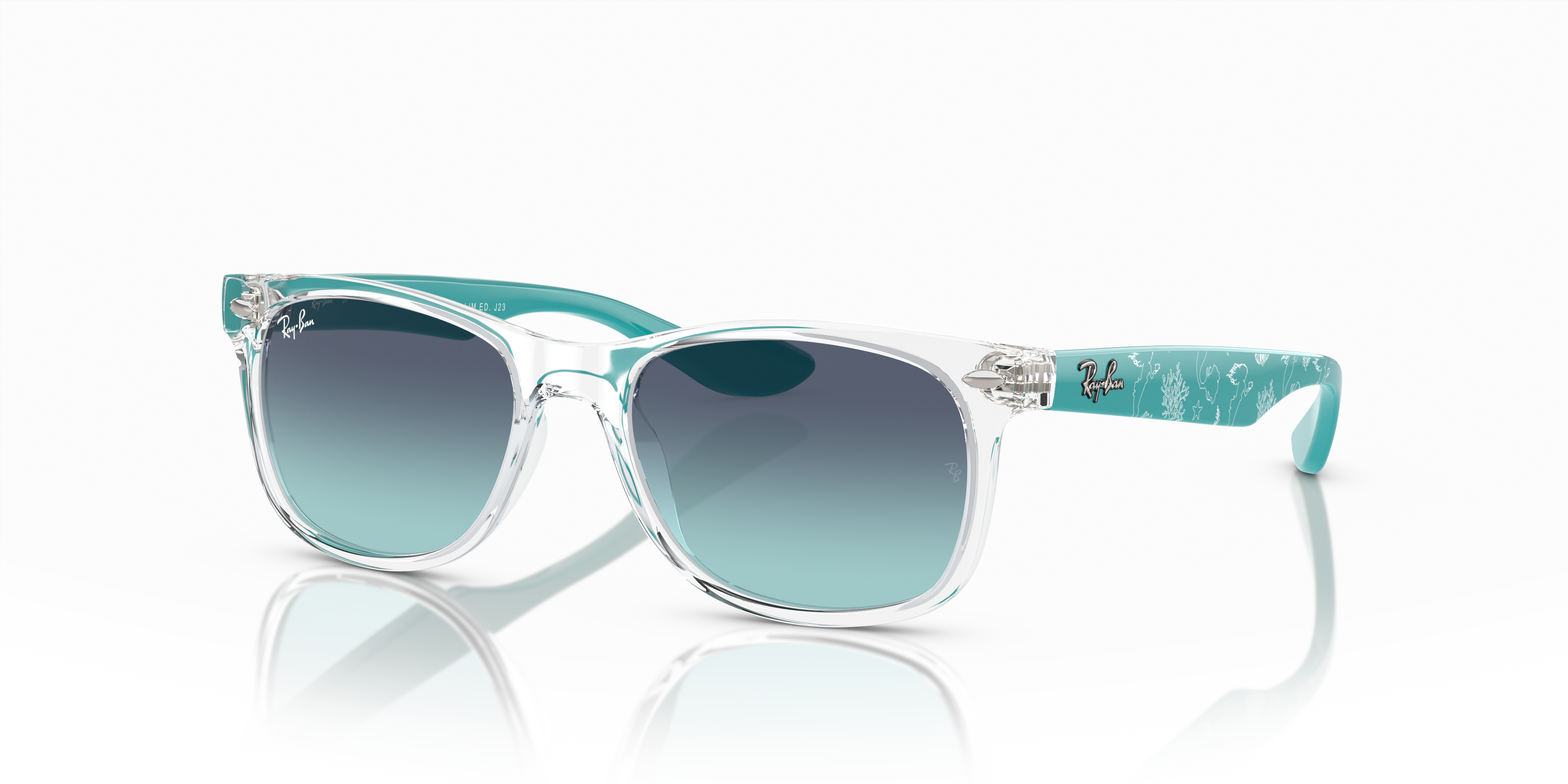 NEW WAYFARER KIDS THE LITTLE MERMAID Polished Transparent Frame Dark Blue Lenses 47-15