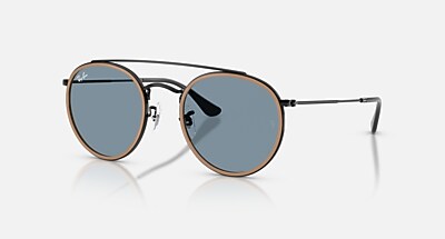 ROUND DOUBLE BRIDGE Sunglasses in Arista Gold and Blue Flash