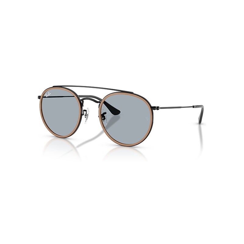 Ray-Ban Sunglasses Unisex Round Double Bridge - Black Frame Blue Lenses 51-22