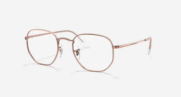 Ray-Ban Eyeglasses Unisex Hexagonal Optics Prescription - Shiny Rose Gold Frame Clear Lenses 51-21