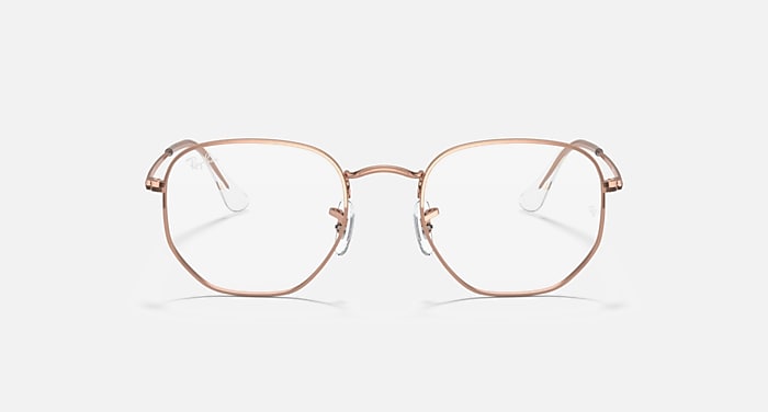 Ray-Ban Eyeglasses Unisex Hexagonal Optics Prescription - Shiny Rose Gold Frame Clear Lenses 51-21
