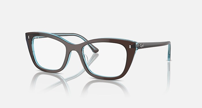 Ray-Ban Eyeglasses Unisex Rb5433 Optics Prescription - Brown On Transparent Blue Frame Clear Lenses 52-19 Polarized