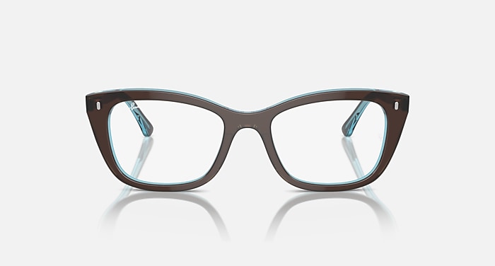 Ray-Ban Eyeglasses Unisex Rb5433 Optics Prescription - Brown On Transparent Blue Frame Clear Lenses 52-19 Polarized