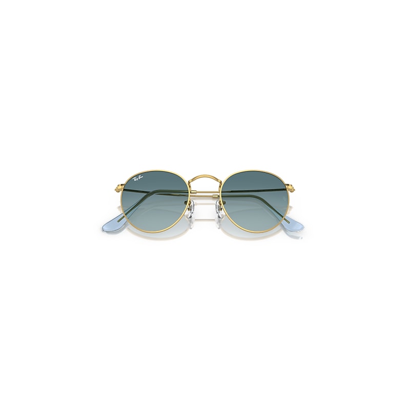 Ray-Ban Round Metal Sunglasses Gold Frame Blue Lenses 50-21