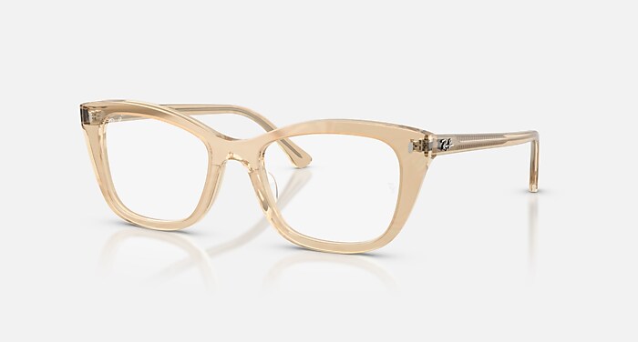 Ray-Ban Eyeglasses Woman Rb5433 Optics Change Prescription - Photo Waves Brown Frame Clear Lenses 52-19 Polarized
