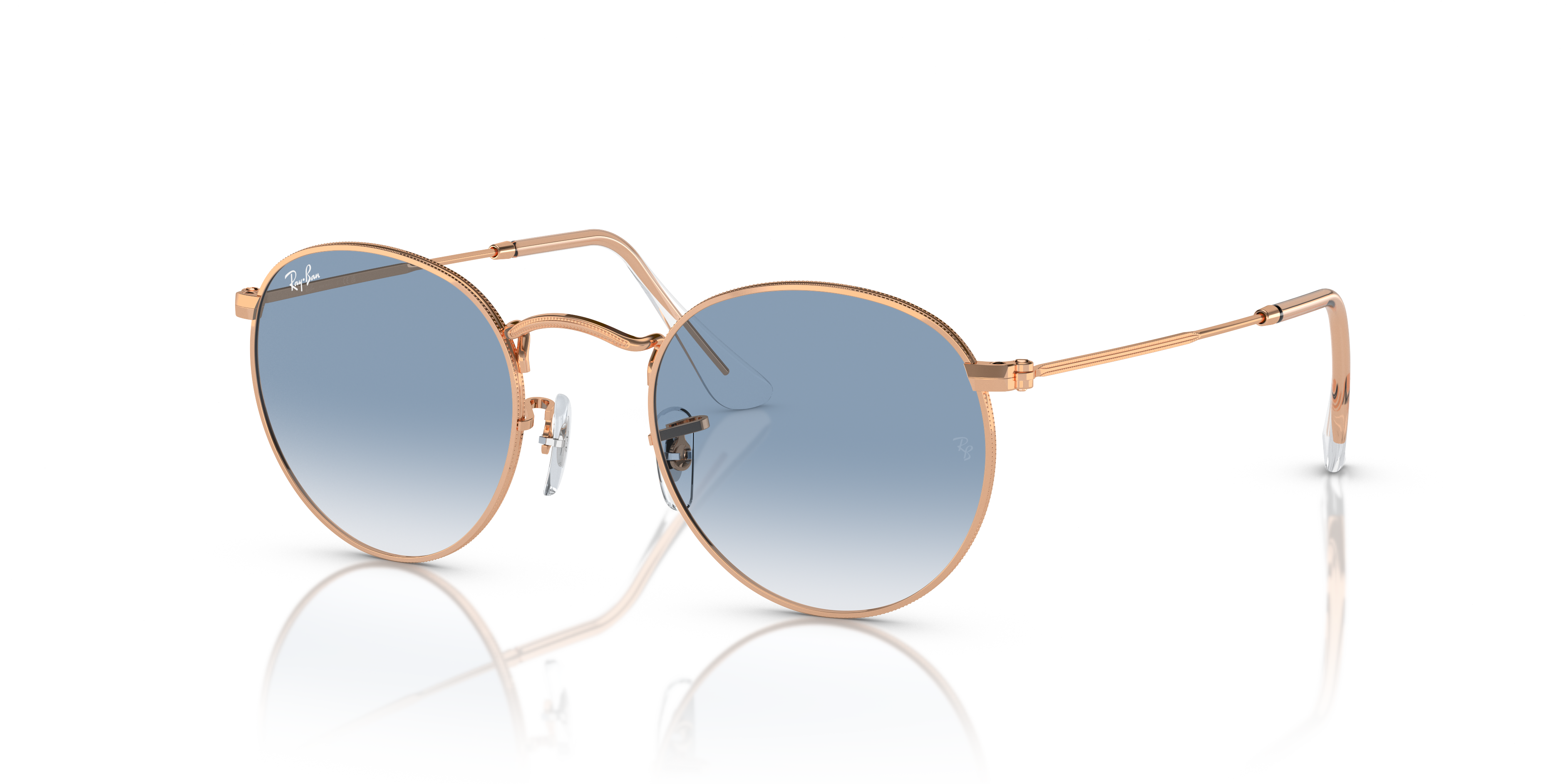 ROUND METAL Polished Rose Gold Frame Clear & Blue Lenses 53-21
