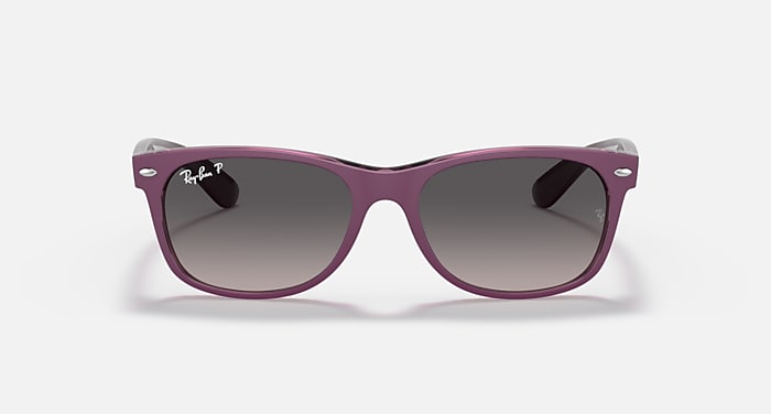 Ray-Ban Sunglasses Unisex New Wayfarer Classic - Violet On Transparent Violet Frame Grey Lenses 52-18 Polarized