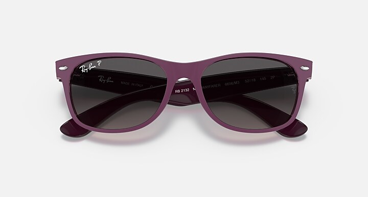 Ray-Ban Sunglasses Unisex New Wayfarer Classic - Violet On Transparent Violet Frame Grey Lenses 52-18 Polarized
