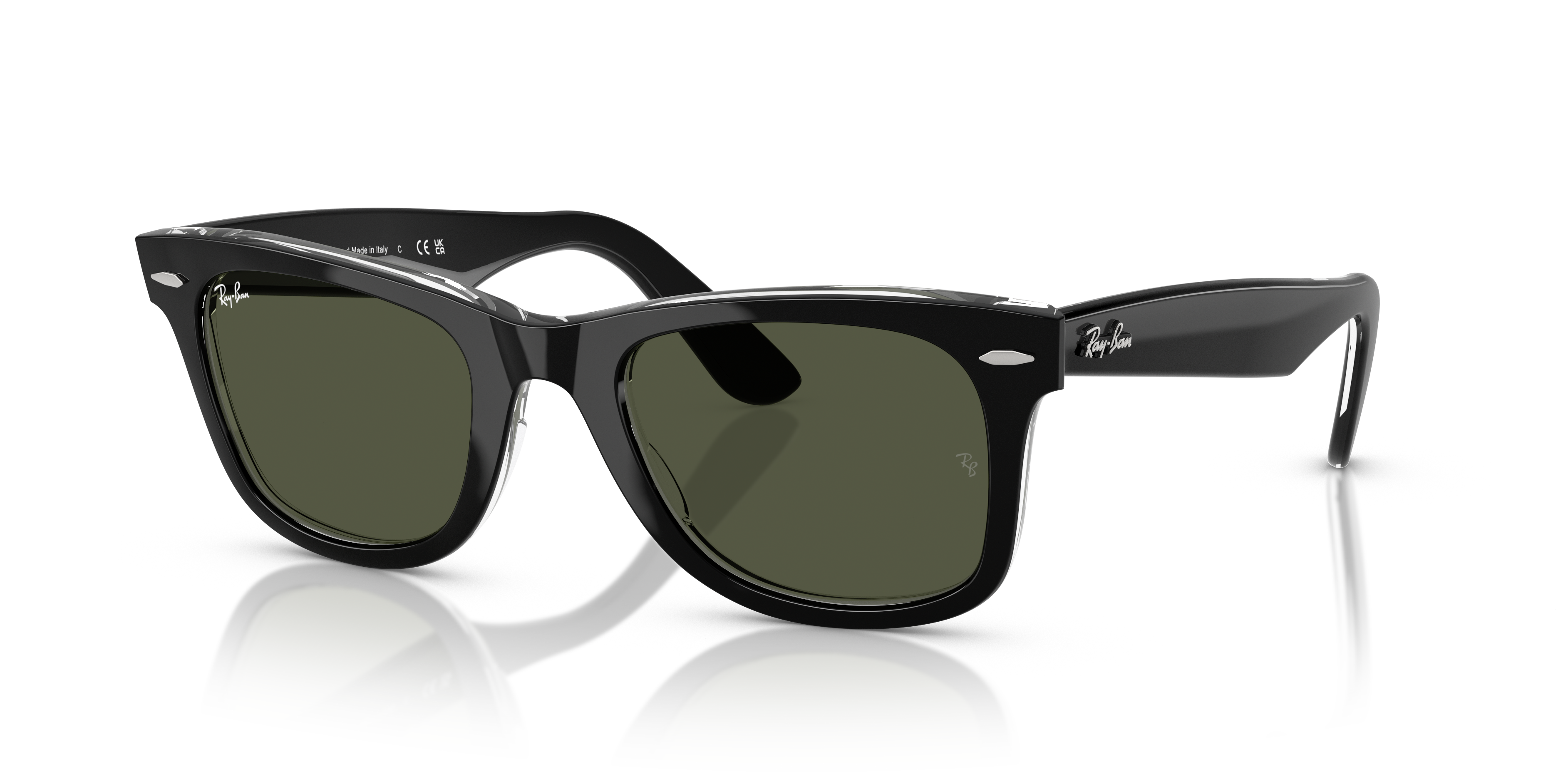 ORIGINAL WAYFARER CLASSIC Polished Black On Transparent Frame Green Lenses 52-22