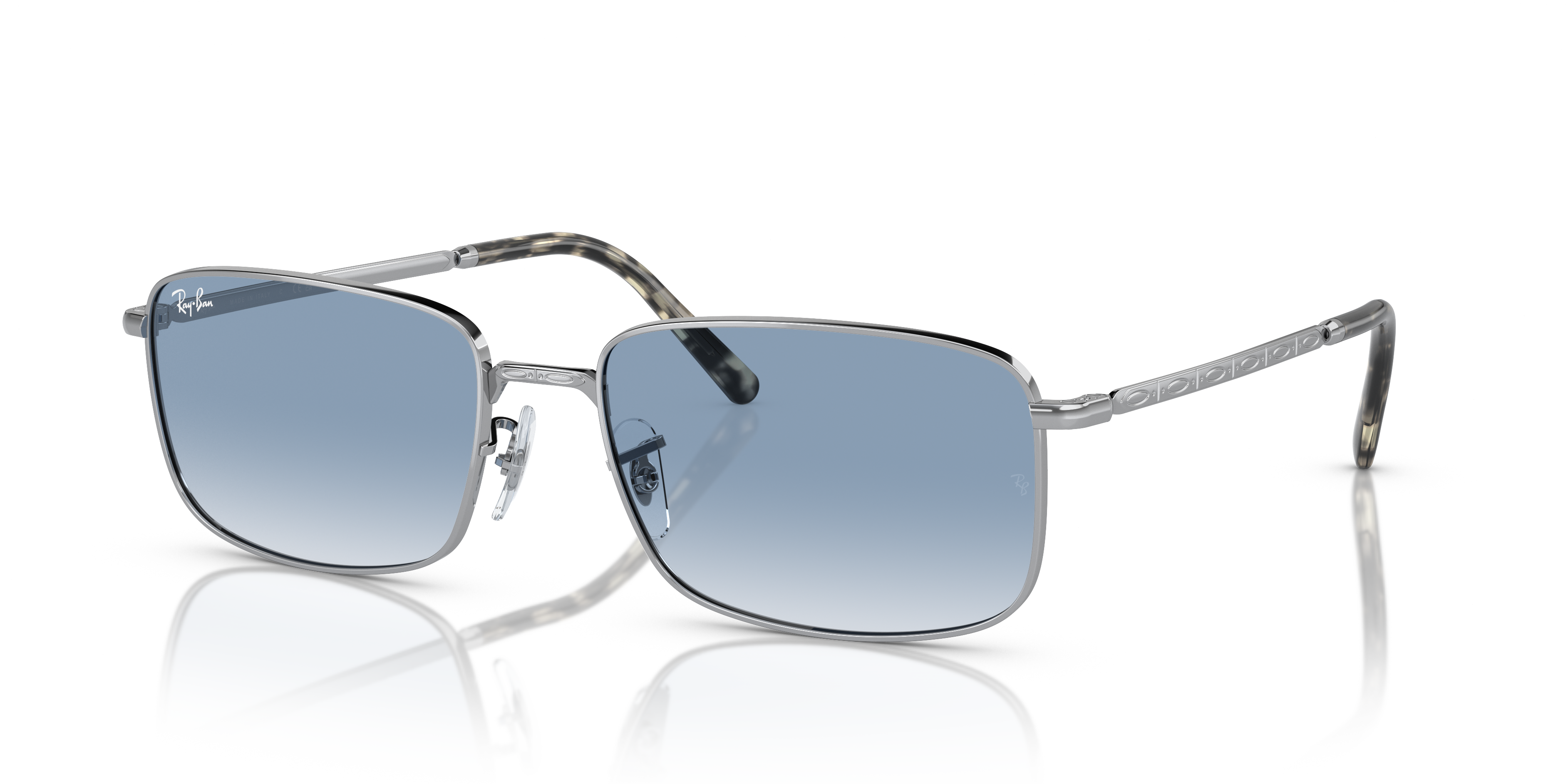 RB3717 Polished Silver Frame Blue Lenses 57-18