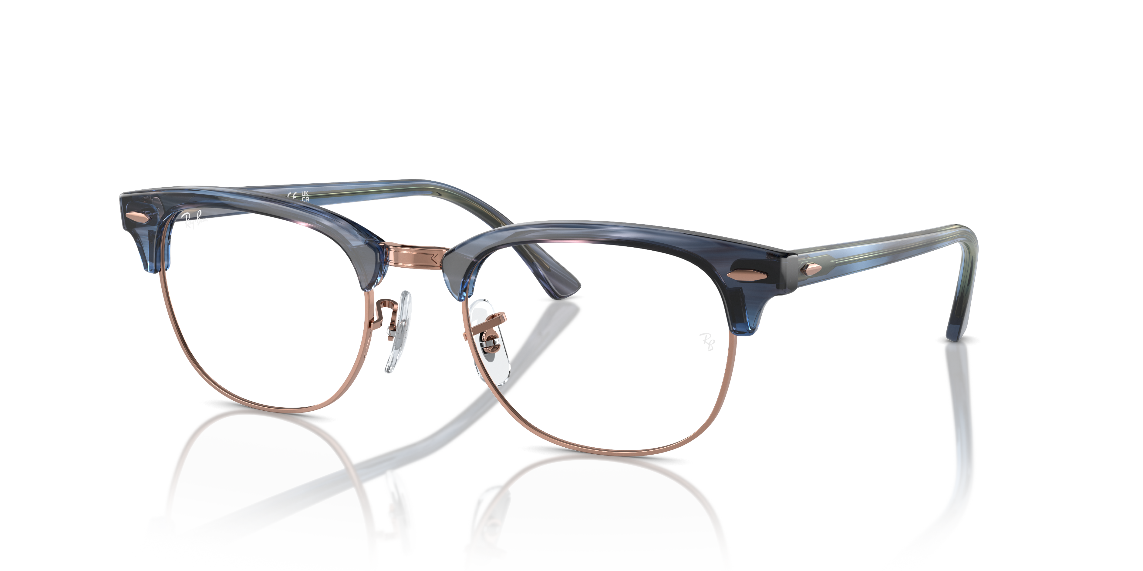 CLUBMASTER OPTICS Polished Striped Blue Frame Clear Lenses 53-21