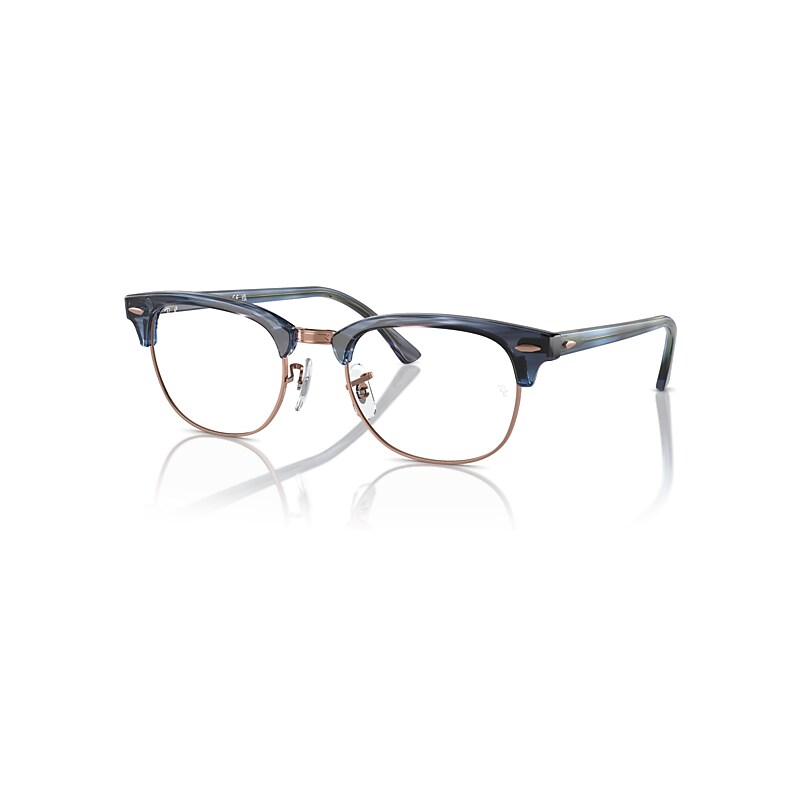 Ray-Ban Eyeglasses Unisex Clubmaster Optics - Striped Blue Frame Clear Lenses Polarized 51-21