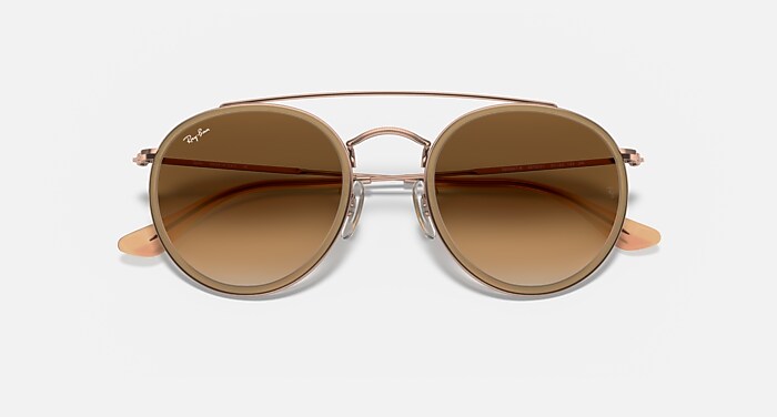 Ray-Ban Sunglasses Unisex Round Double Bridge - Copper Frame Brown Lenses 51-22