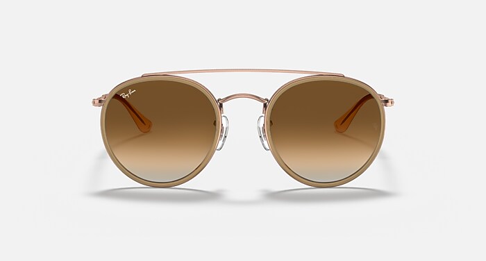 Ray-Ban Sunglasses Unisex Round Double Bridge - Copper Frame Brown Lenses 51-22