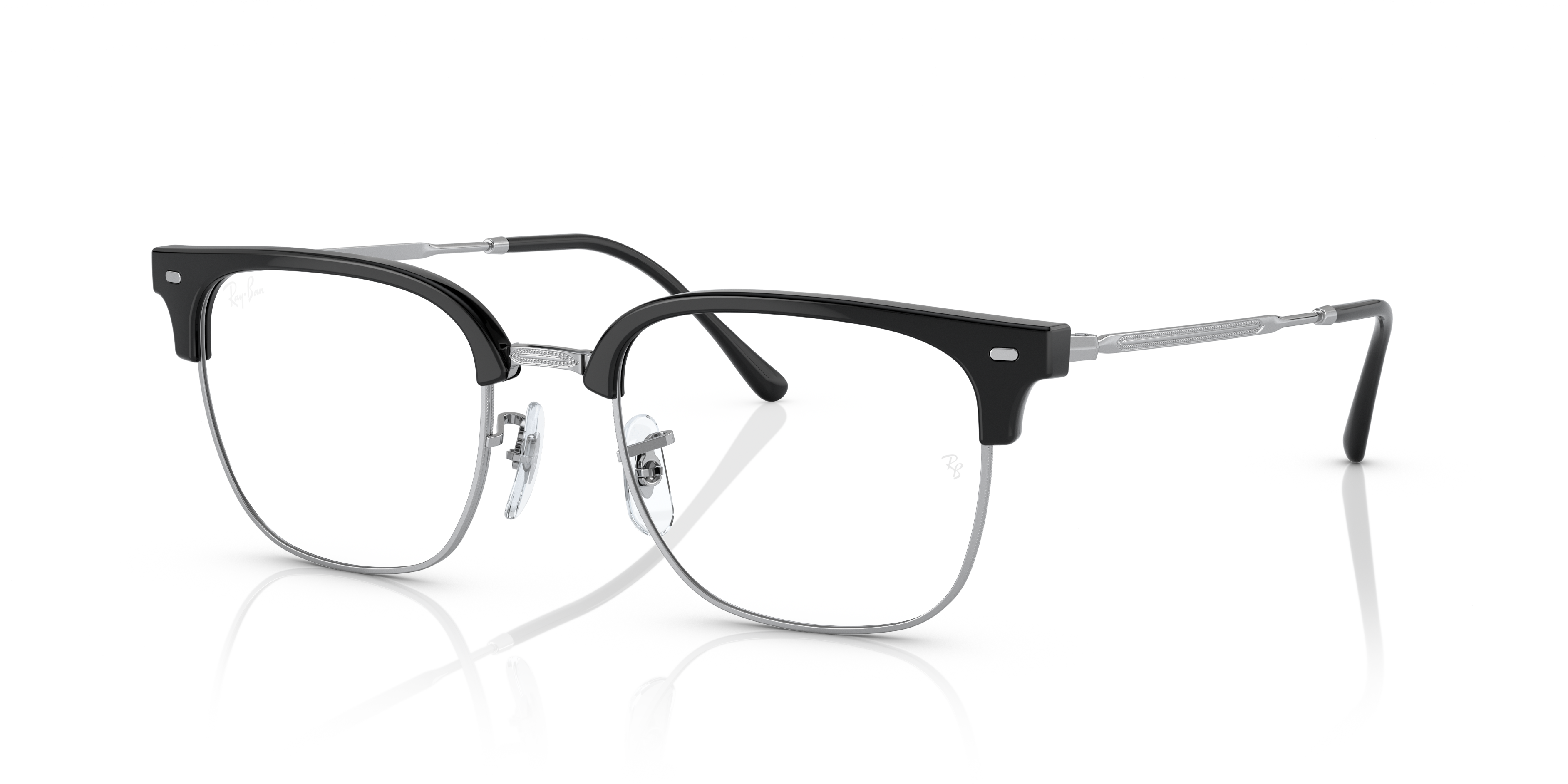 NEW CLUBMASTER OPTICS Polished Black On Silver Frame Clear Lenses 53-20