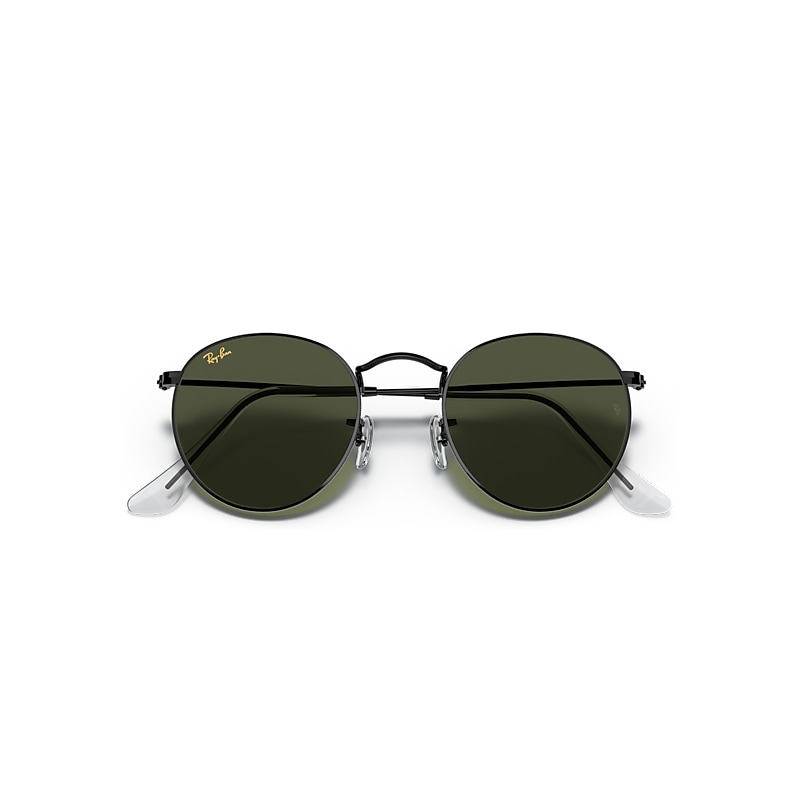 Ray-Ban Round Metal Legend Gold Sunglasses Black Frame Green Lenses 50-21