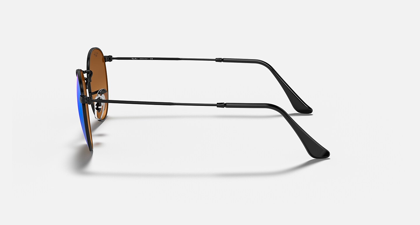 Ray-Ban Sunglasses Round Flash Lenses Gradient Black Frame Blue Lenses