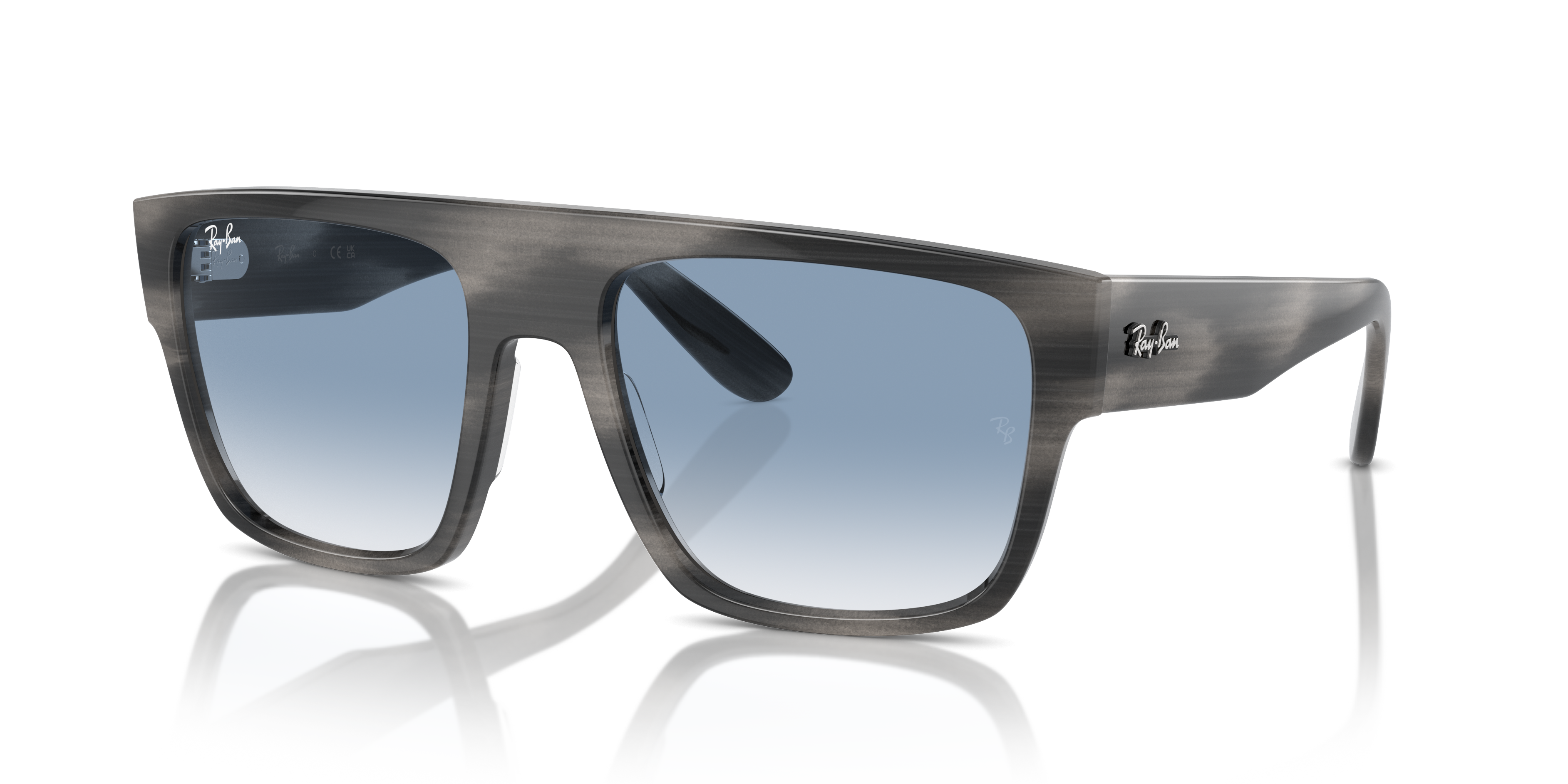 DRIFTER Polished Striped Grey Frame Clear & Blue Lenses 57-20