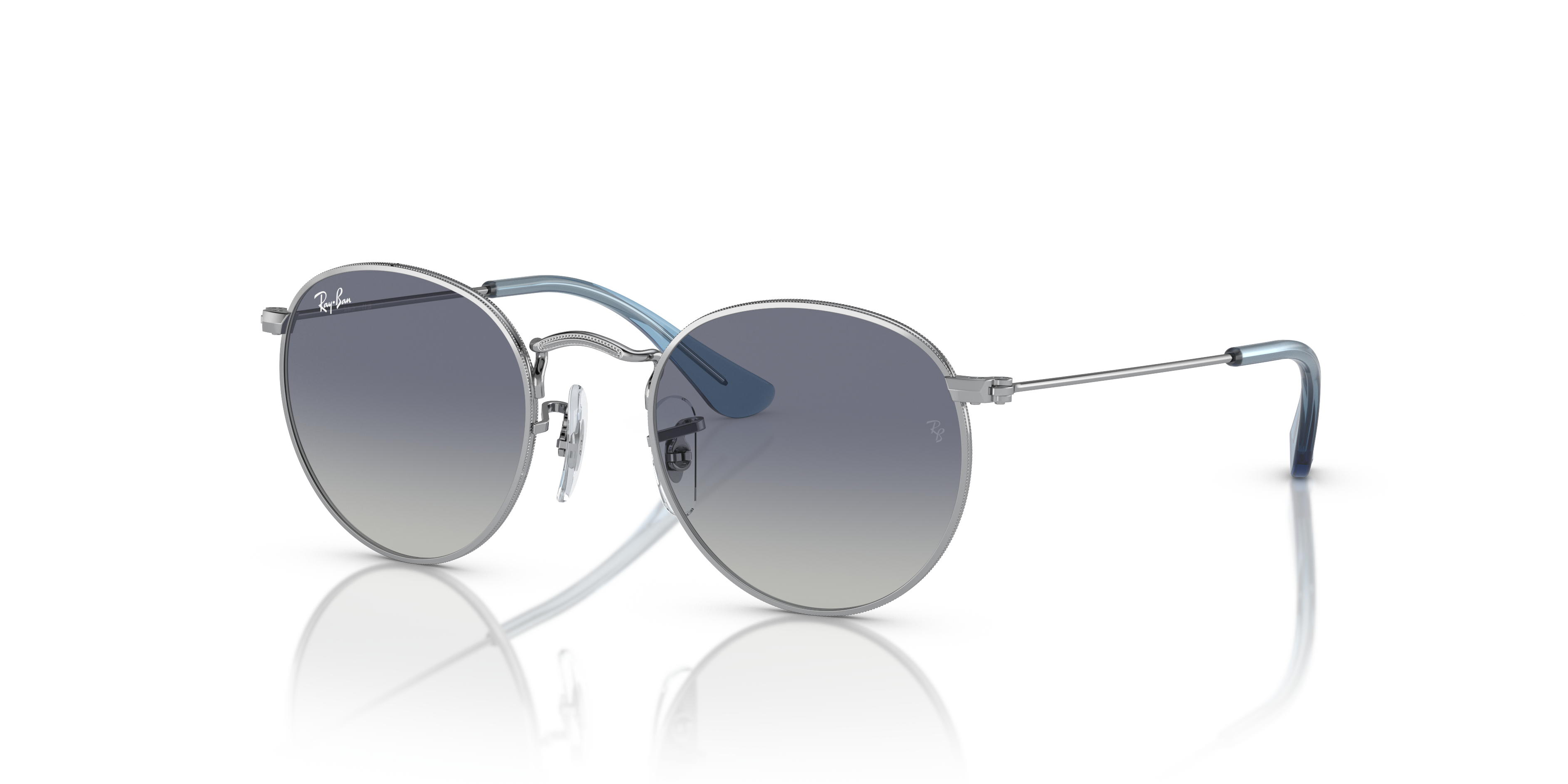 ROUND KIDS Polished Silver Frame Grey & Blue Lenses 44-19