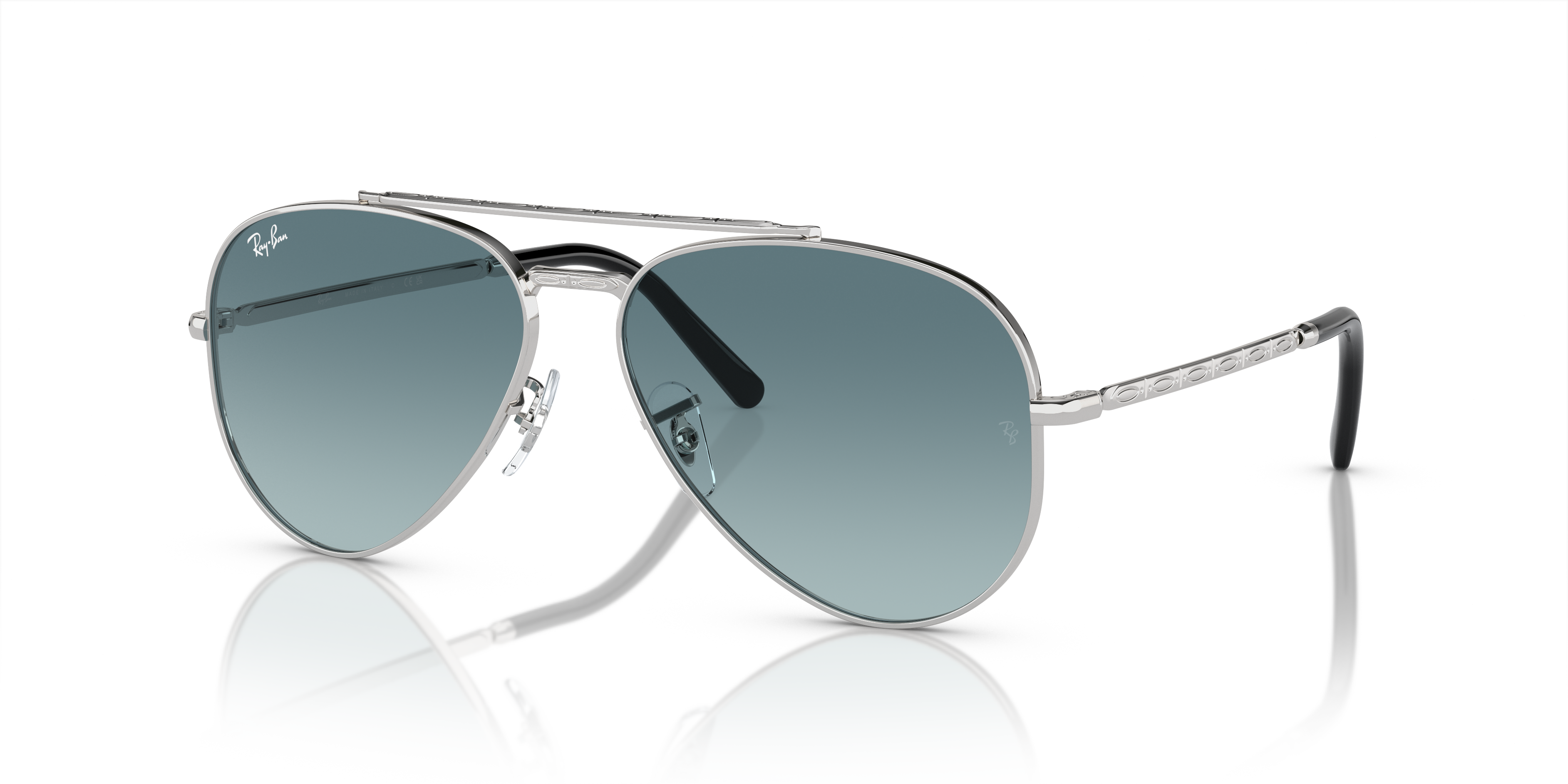 NEW AVIATOR Polished Silver Frame Blue Lenses 58-14