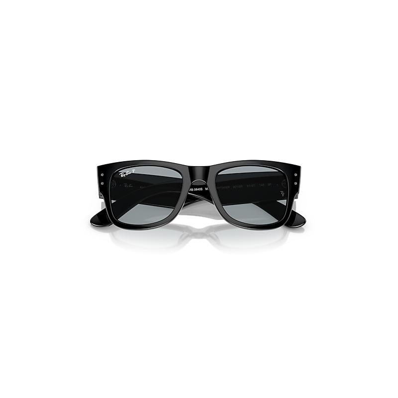 Ray Ban Mega Wayfarer Sunglasses Black Frame Blue Lenses Polarized 51-21 In Black