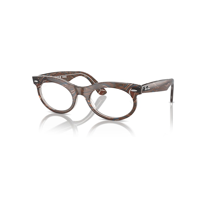 Ray Ban Wayfarer Oval Optics Change Eyeglasses Photo Waves Grey Frame Clear Lenses Polarized 53-22 In Photo Waves Grey