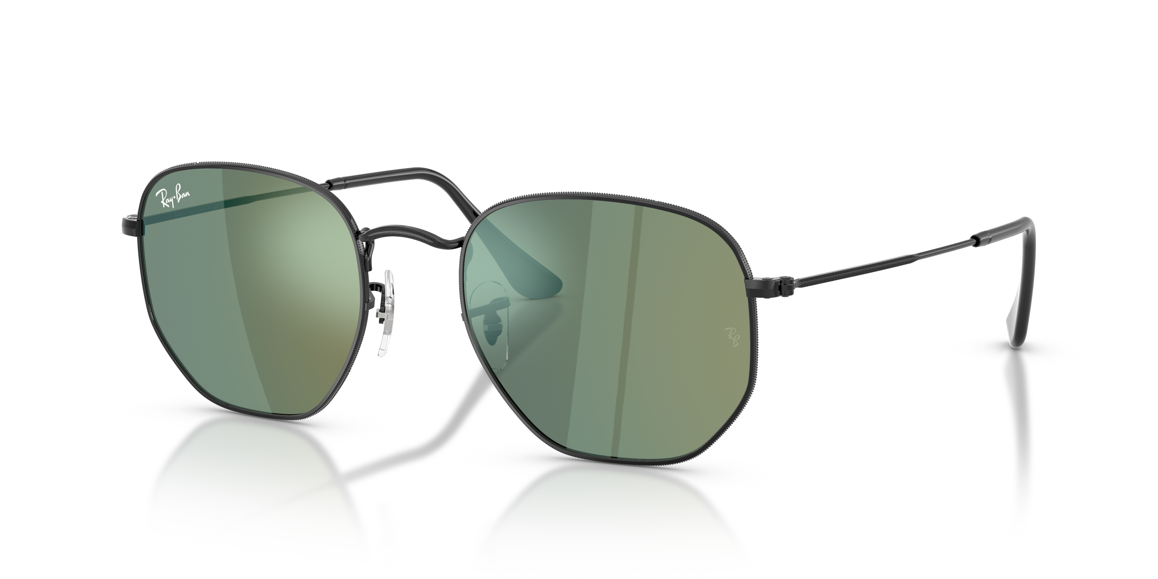 HEXAGONAL FLAT LENSES Polished Black Frame Blue Lenses 54-21