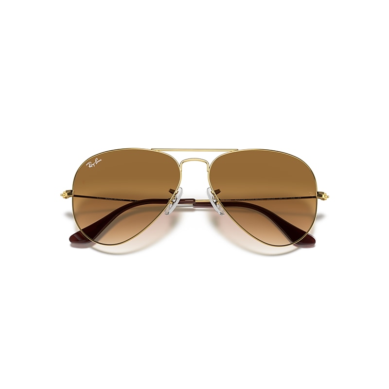 Ray-Ban Aviator Gradient Sunglasses Arista Gold Frame Brown Lenses 62-14