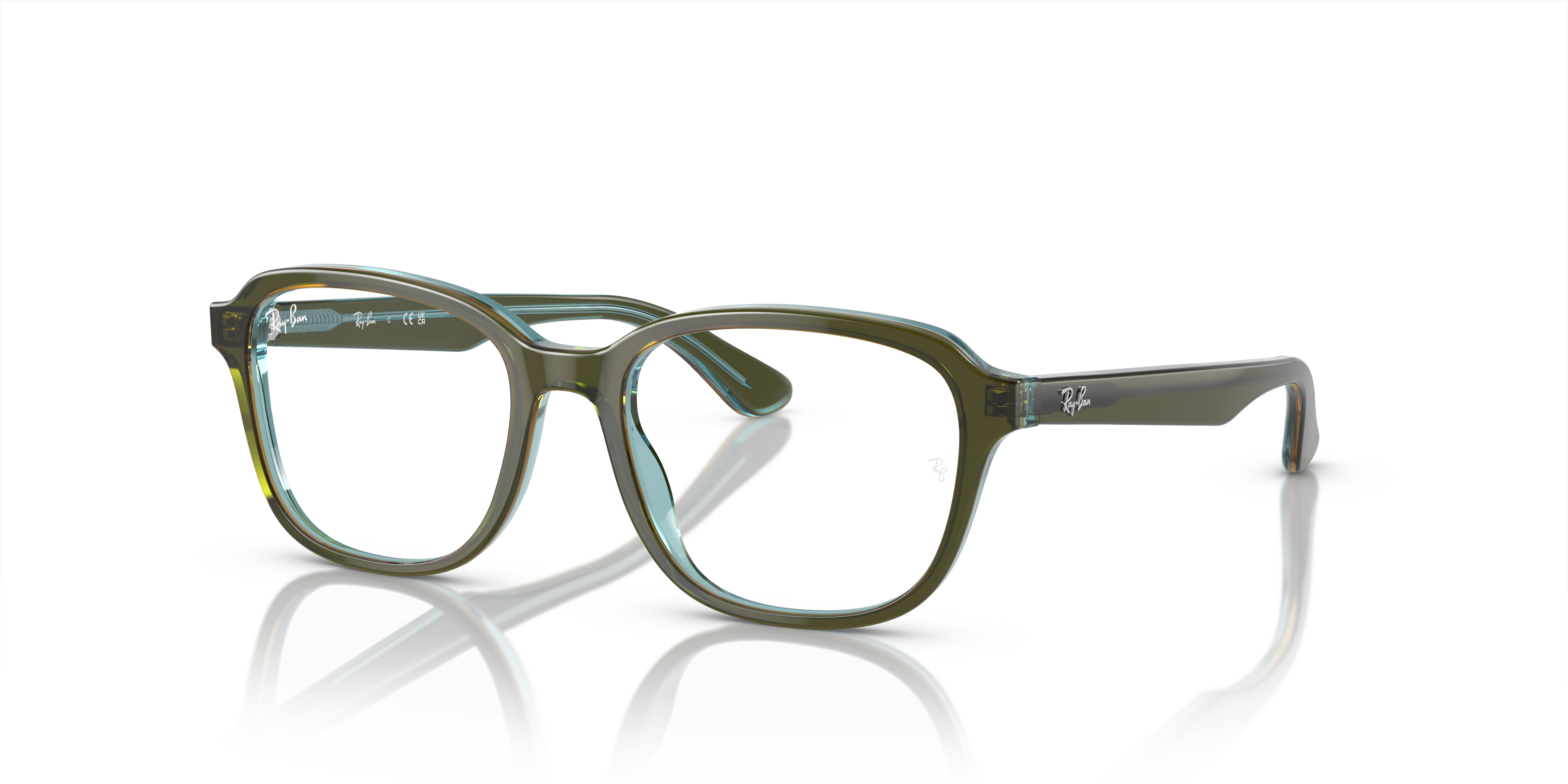 RB1627 OPTICS KIDS Polished Top Green & Orange & Light Blue Frame Clear Lenses 46-16