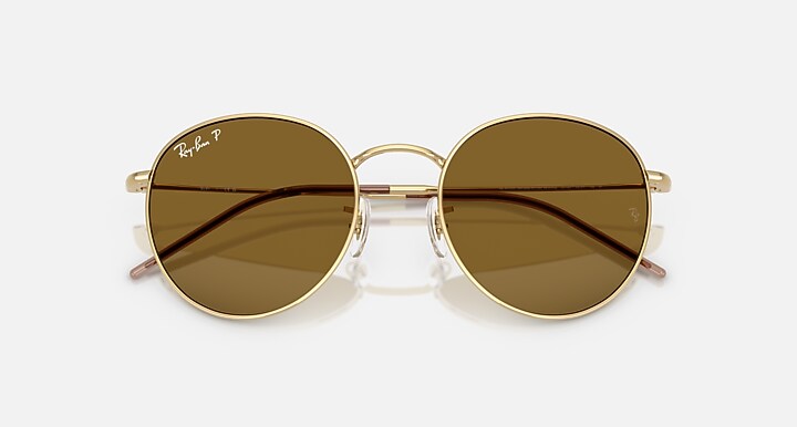 Ray-Ban Sunglasses Unisex Round Reverse - Arista Gold Frame Brown Lenses 53-21 Polarized