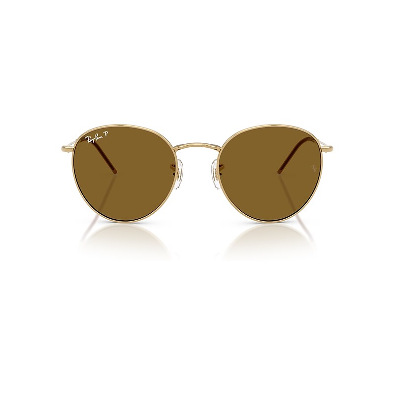 Ray Ban Round Reverse Sunglasses Arista Gold Frame Brown Lenses Polarized 53-21 In Arista Gold