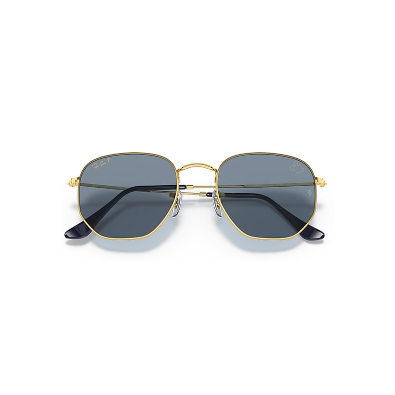 Ray-Ban Hexagonal Mickey Wdm50 Sunglasses Arista Gold Frame Blue Lenses Polarized 51-21