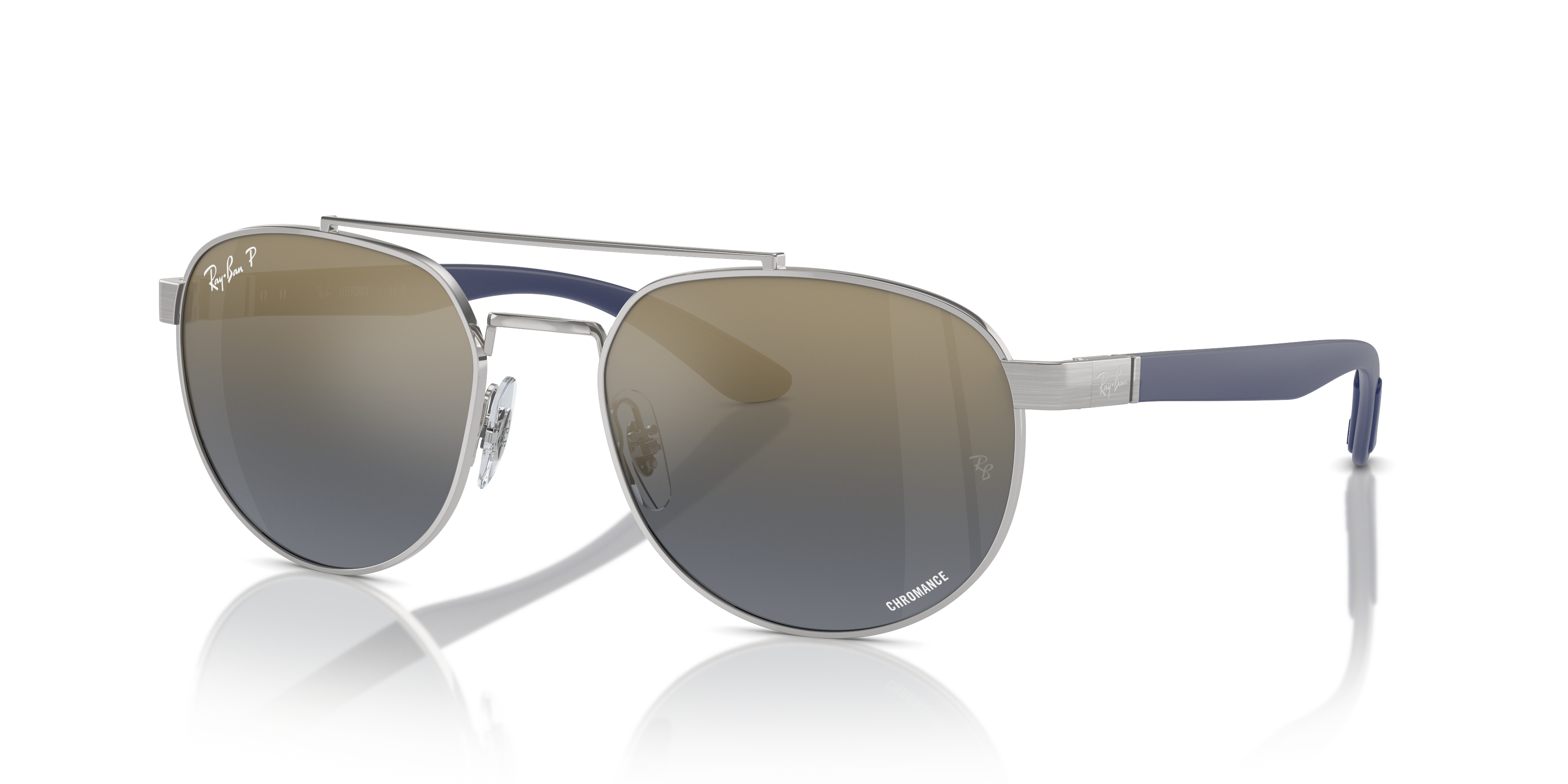 RB3736 CHROMANCE Polished Silver Frame Blue & Gold Lenses 56-19