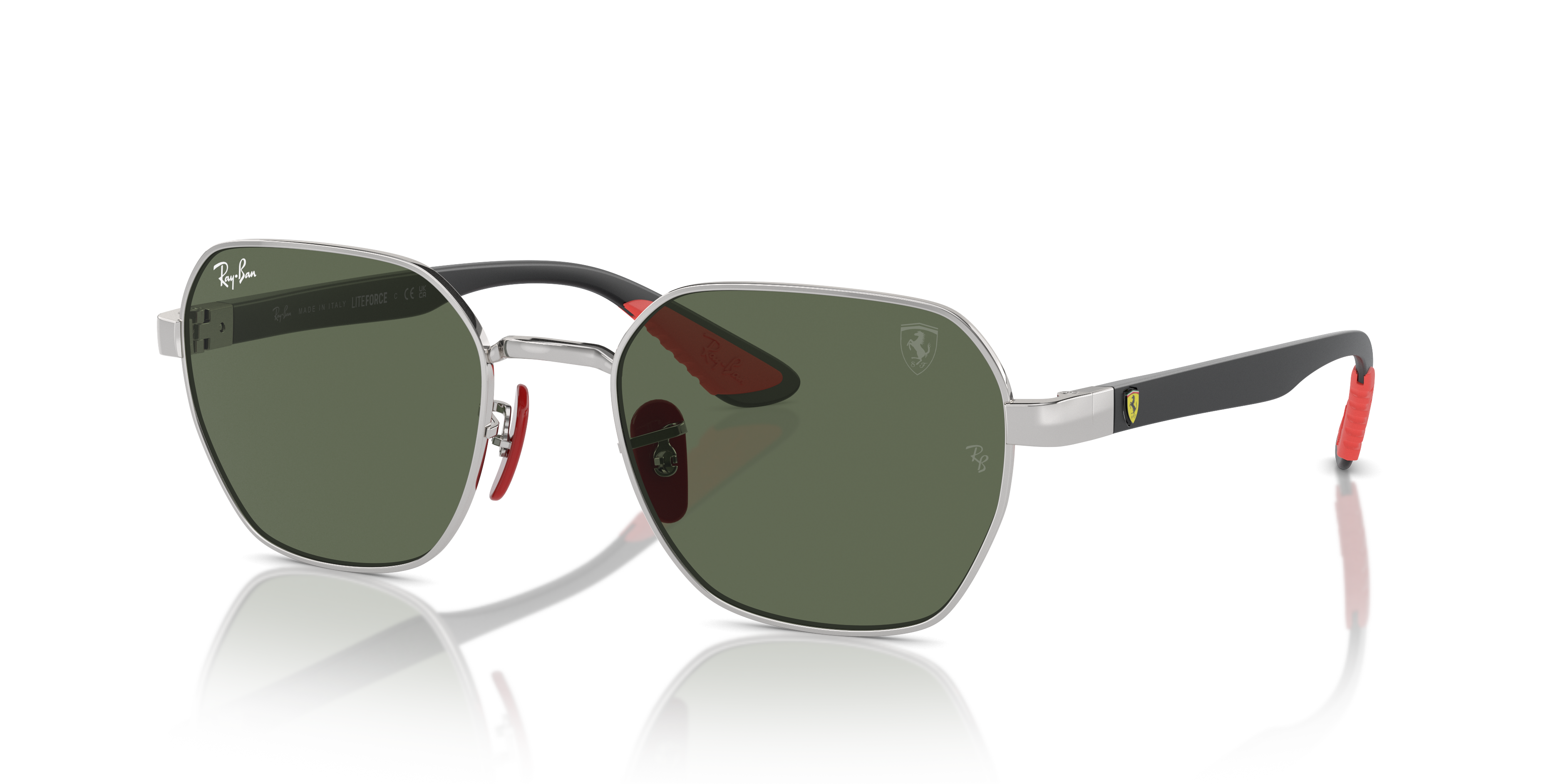 RB3794M SCUDERIA FERRARI COLLECTION Polished Silver Frame Dark Green Lenses 54-20