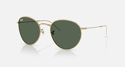 Ray-Ban Sunglasses Unisex Round Reverse - Arista Gold Frame Green Lenses 53-21