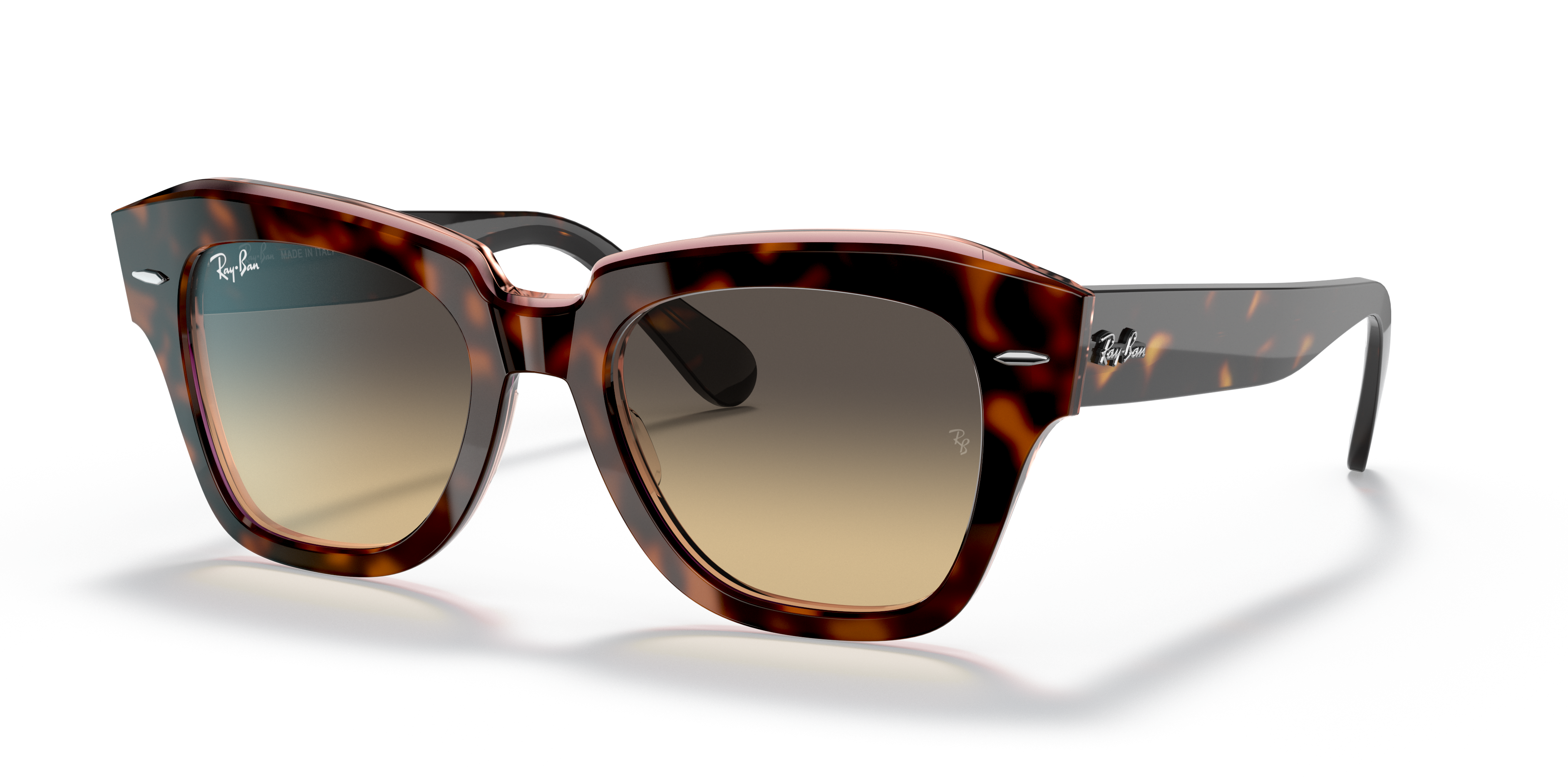 STATE STREET Polished Havana On Transparent Pink Frame Brown/Blue Gradient Lenses 52-20