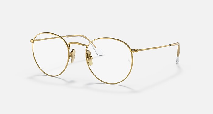 Ray-Ban Eyeglasses Round Titanium Optics Gold Frame Clear Lenses