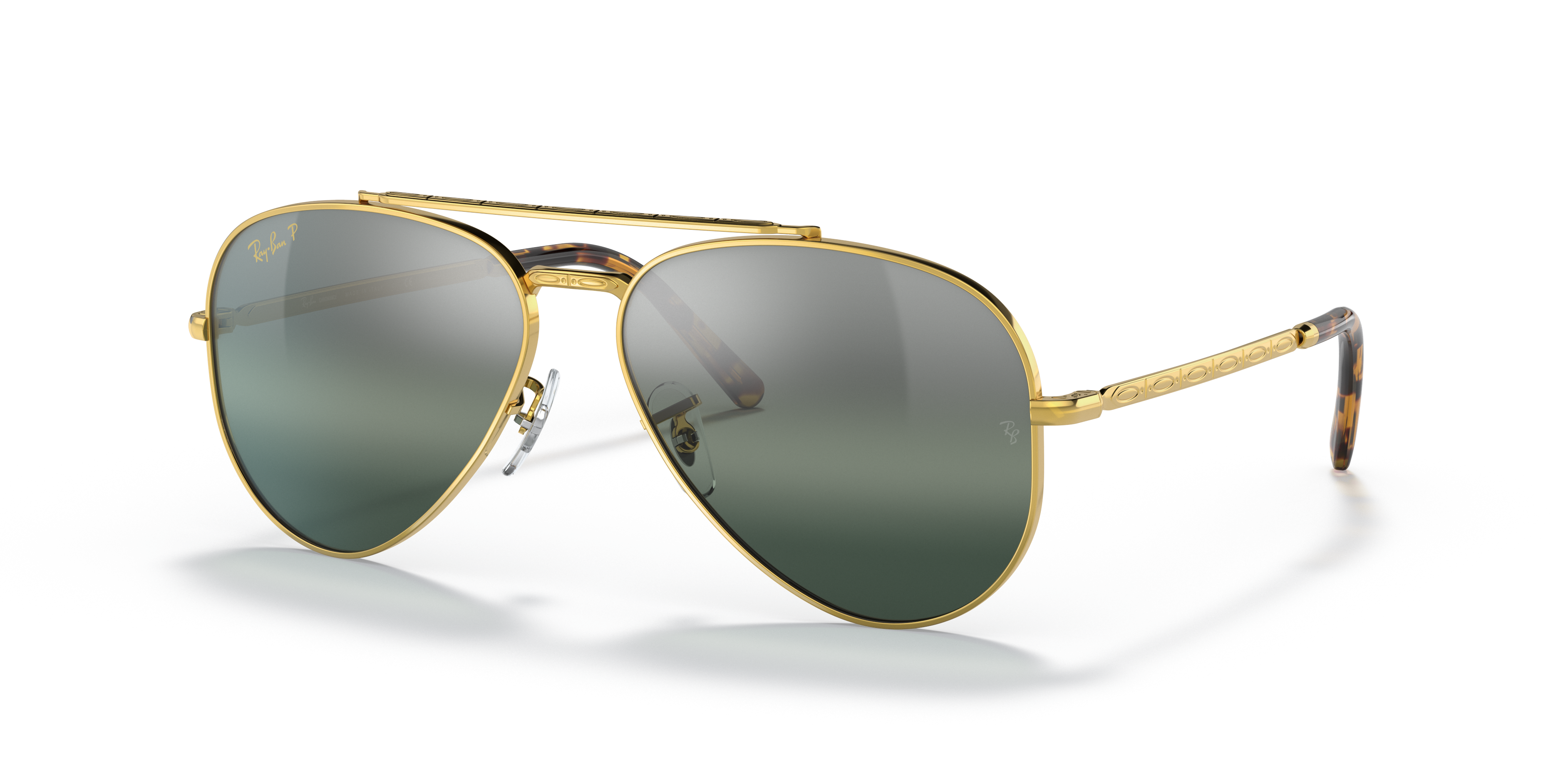 NEW AVIATOR POLARIZED+ LENSES Polished Gold Frame Silver/Blue Lenses 55-14