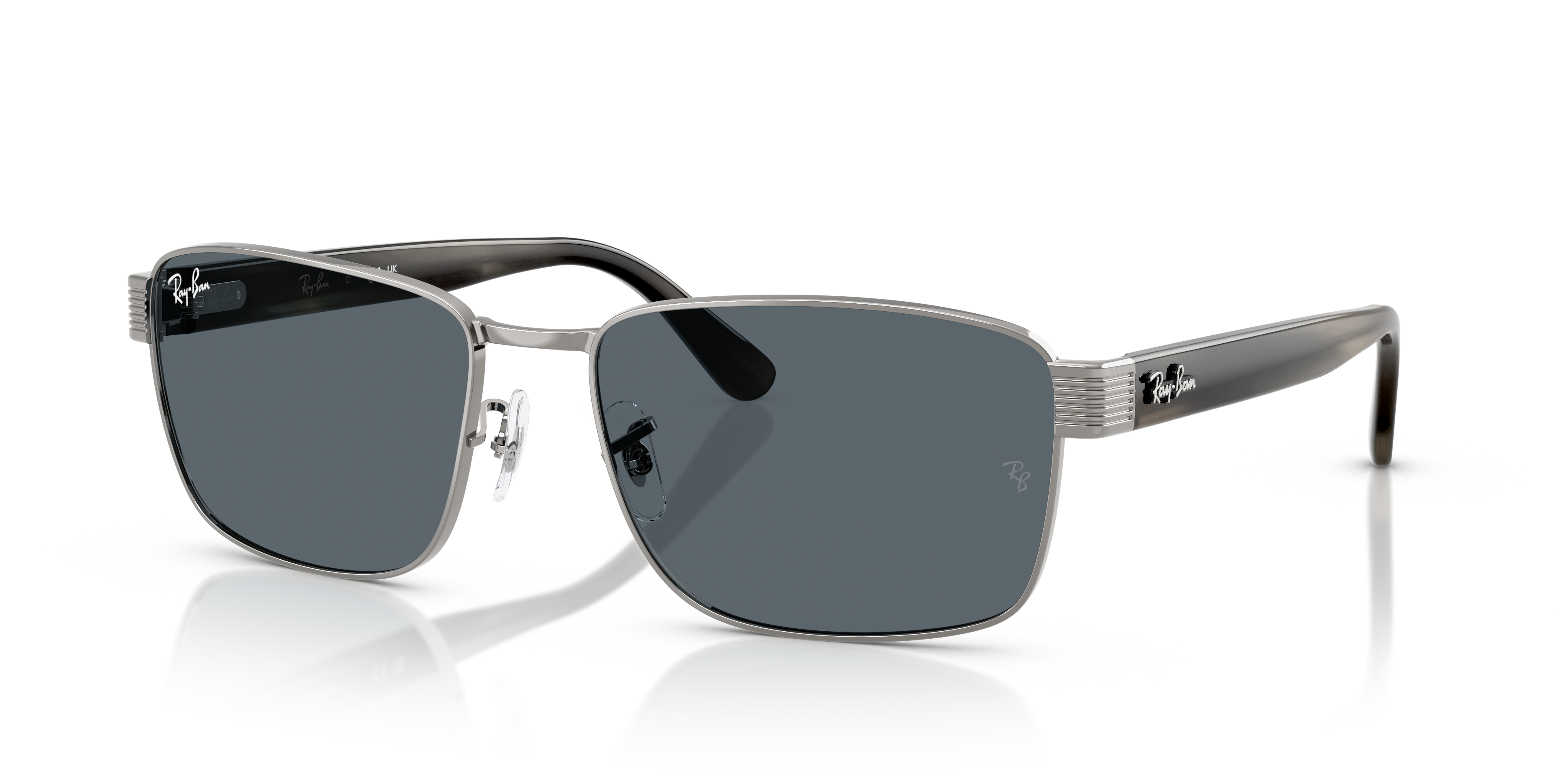 RB3750 Polished Gunmetal Frame Blue Lenses 59-18