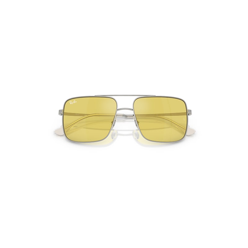 Ray Ban Ari Bio-based Sunglasses Silver Frame Yellow Lenses 56-16 In Silver