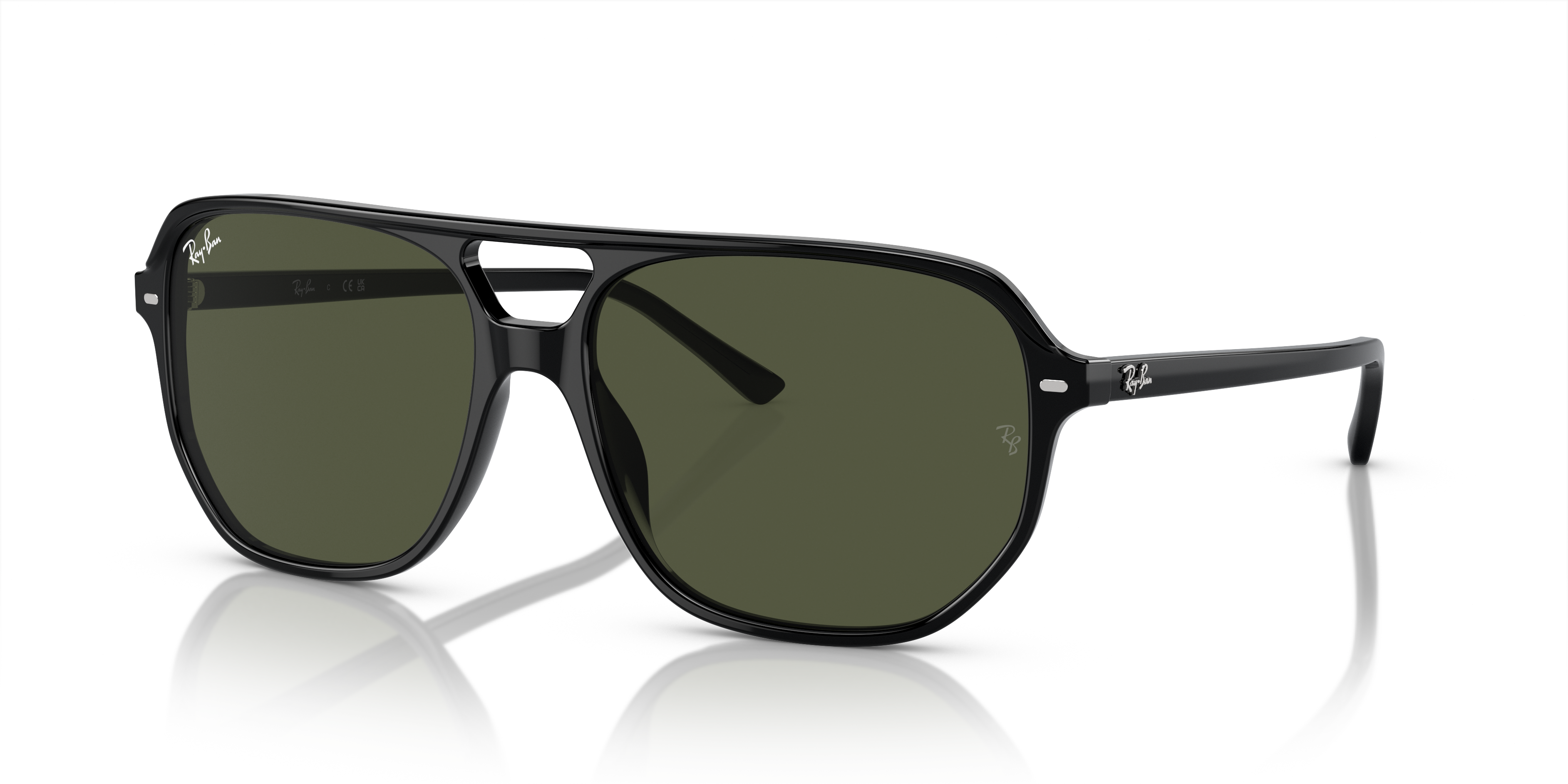 BILL ONE Polished Black Frame Green Lenses 57-16