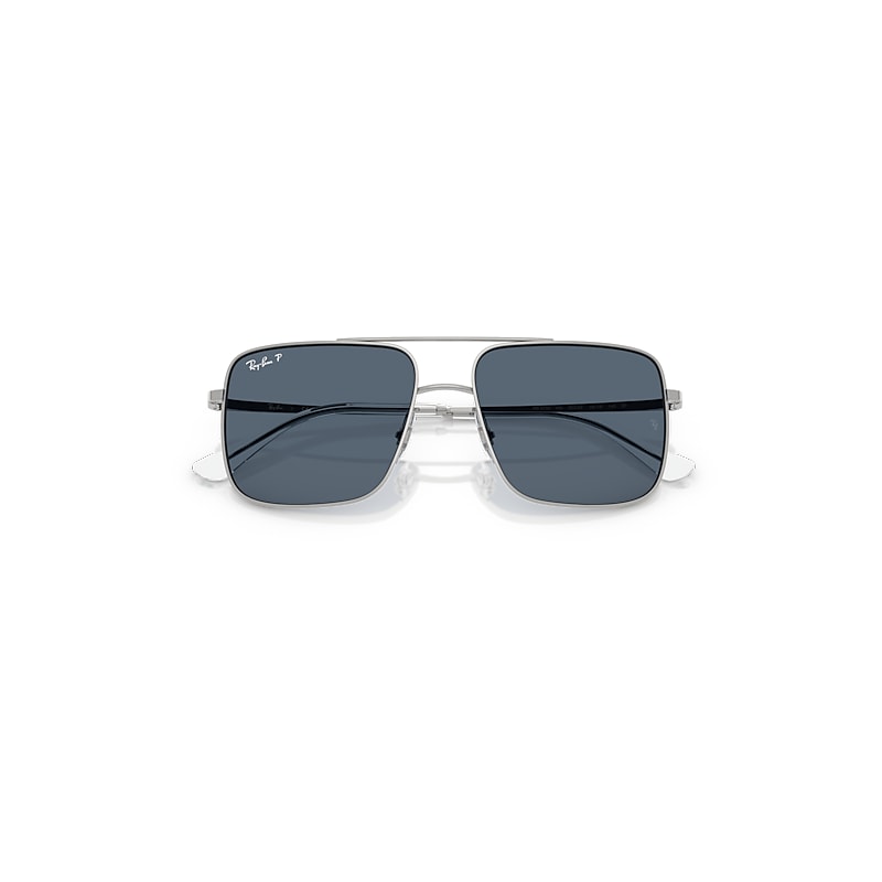 Ray Ban Ari Bio-based Sunglasses Silver Frame Blue Lenses Polarized 56-16 In Silver