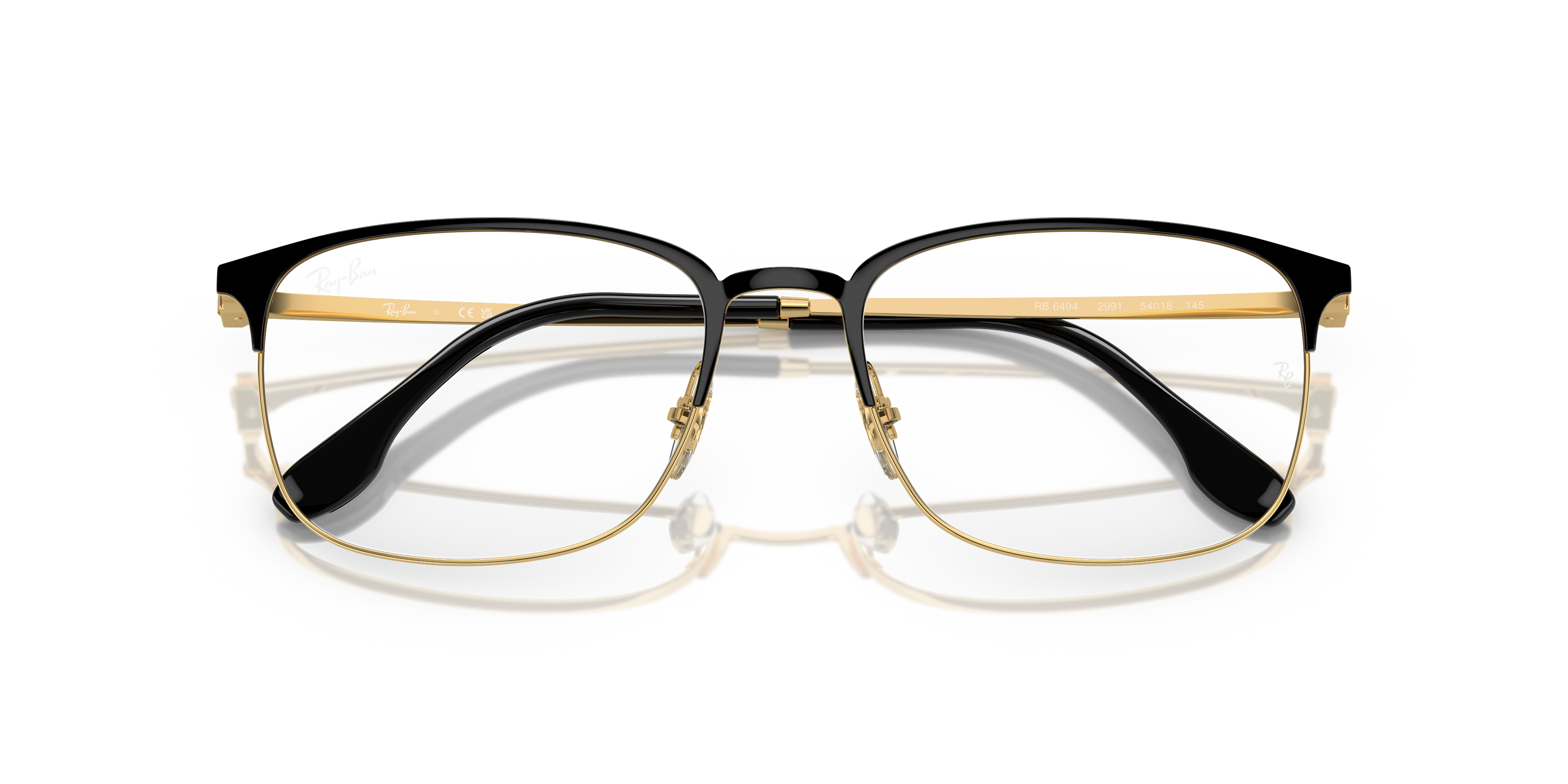 レイバン メガネ フレーム ブラック ゴールド RX6494-2991 RB6494 OPTICS Eyeglasses with Black On Gold Frame - RB6494