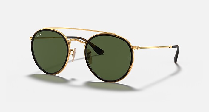 RayBan Round Double Bridge Sunglasses in Polished Gold with Copper Mirror Lens ROUND DOUBLE BRIDGE Sunglasses in Copper and Brown Gradient  main image 2