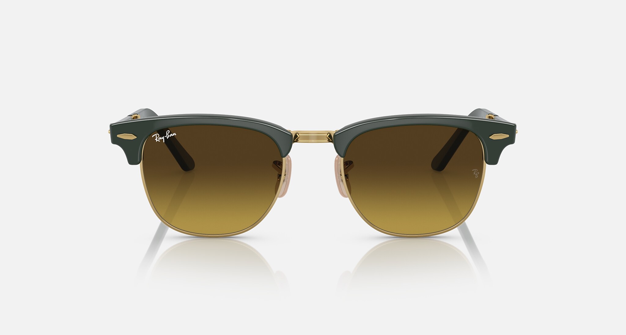Clubmaster Folding Sonnenbrillen in Grün auf Gold und Braun 