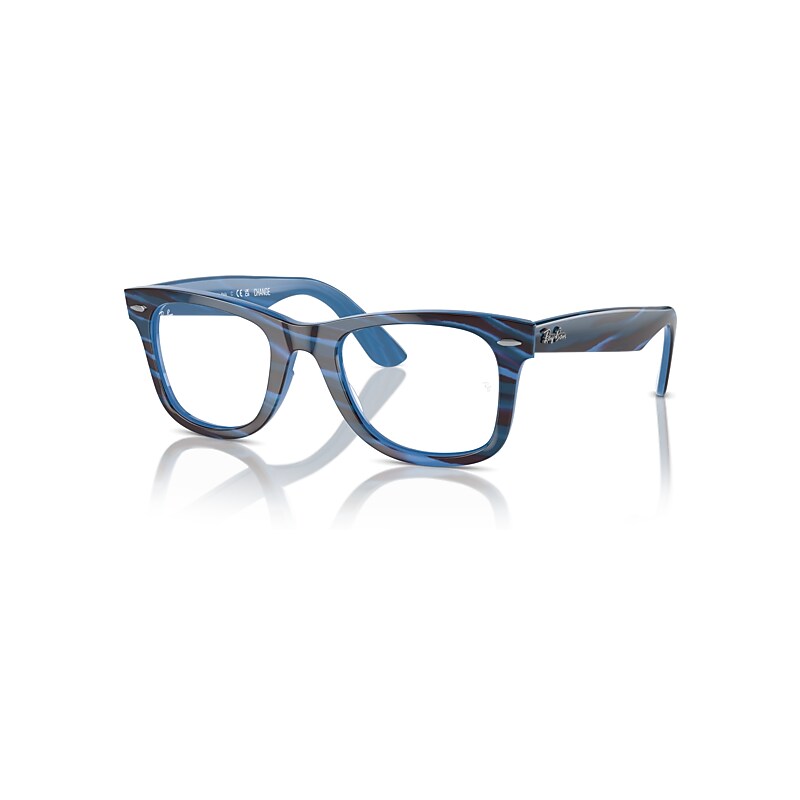 Ray Ban Original Wayfarer Optics Change Eyeglasses Photo Striped Blue Frame Clear Lenses Polarized 50-22 In Photo Striped Blue